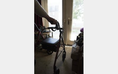 An assisted walker displayed at the 'Cold Realities' exhibition.