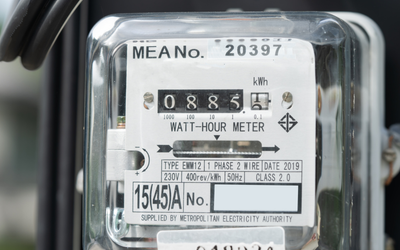 Electric meter displaying usage reading.