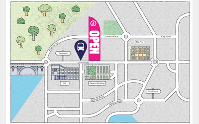 Map showing the location of PEC Hub on Union Street, Plymouth.