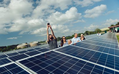 Visitors at Ernesettle solar farm.