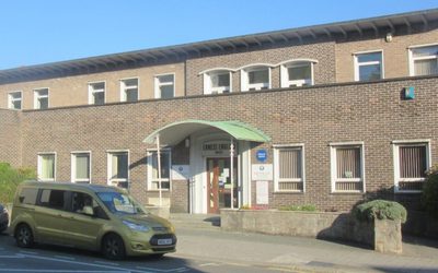 Front view of Ernest English House, Plymouth.