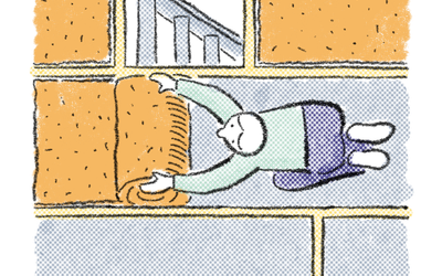 Illustration of a contractor installing a loft insulation.