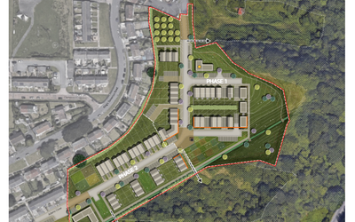 Aerial map highlighting the location of the proposed net zero homes at kings tamerton.