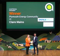 Clare on stage accepting the award