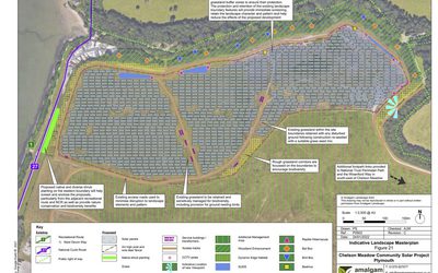 Indicative landscape masterplan showing the revised design for the chelson meadow solar farm project.